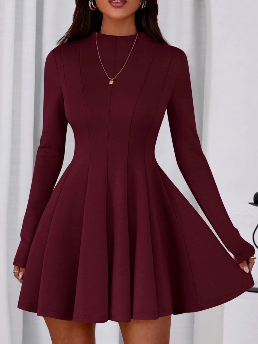 Women's Long Sleeve Fit & Flare Dress in Wine